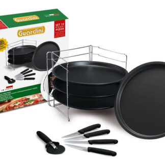Guardini Pizzasæt m. 4 plader, pizzaknive + pizzaskærer